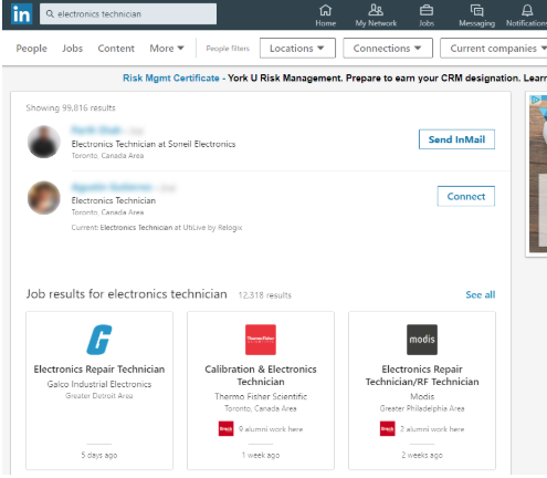 Search results for linkedin search of electronics technician