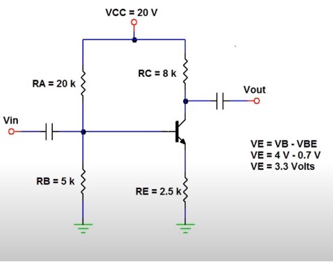 Calculate VE at the transistor