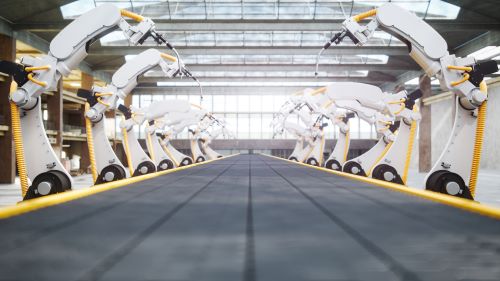 Welding Robots And Conveyor Belt