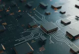3D rendering of computer motherboard and semiconductor 